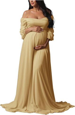 Sevintage Maternity Dress for Photoshoot Long Sleeve Chiffon Elegant Pregnancy Dresses Baby Shower Gowns in Saudi Arabia