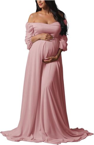 Sevintage Maternity Dress for Photoshoot Long Sleeve Chiffon Elegant Pregnancy Dresses Baby Shower Gowns in Saudi Arabia