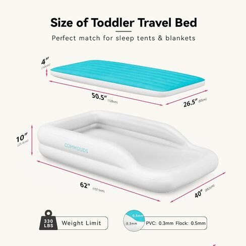 COMMOUDS Portable Toddler Travel Bed with Safety Bumpers, Inflatable Kids Air Mattress with Electric Pump, Baby Blow up Mattress, for Grandma's Home Camping Vacation in Saudi Arabia