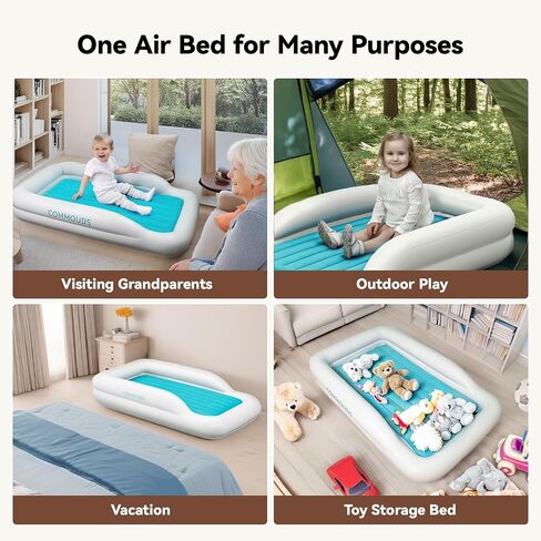 COMMOUDS Portable Toddler Travel Bed with Safety Bumpers, Inflatable Kids Air Mattress with Electric Pump, Baby Blow up Mattress, for Grandma's Home Camping Vacation in Saudi Arabia