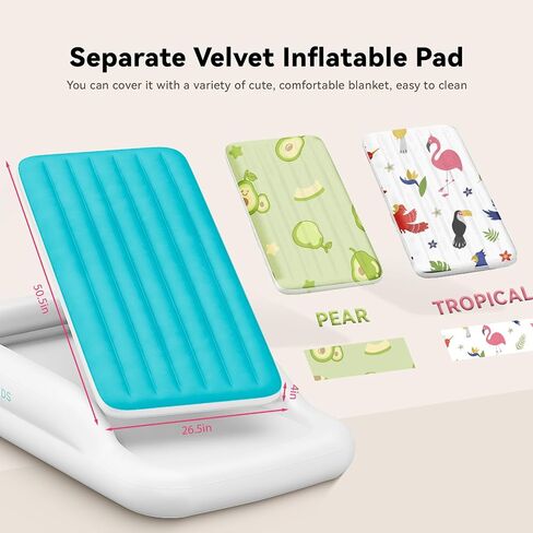 COMMOUDS Portable Toddler Travel Bed with Safety Bumpers, Inflatable Kids Air Mattress with Electric Pump, Baby Blow up Mattress, for Grandma's Home Camping Vacation in Saudi Arabia