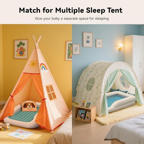 COMMOUDS Portable Toddler Travel Bed with Safety Bumpers, Inflatable Kids Air Mattress with Electric Pump, Baby Blow up Mattress, for Grandma's Home Camping Vacation in Saudi Arabia