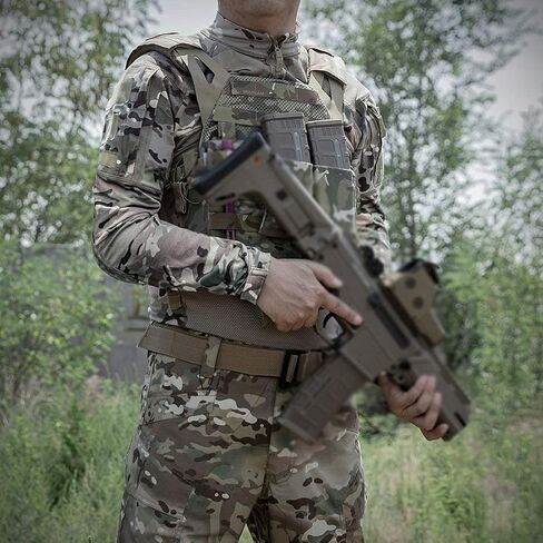 كارورنيك قميص رجالي تكتيكي بتصميم عسكري قتالي باكمام طويلة وقصة ضيقة مموهة مع سحاب in Kuwait