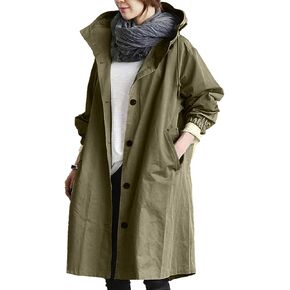 QWENTMTNTY Plus Size Trench Coats for Women Winter Trendy Long Trenchcoat with Hood Casual Oversized Single Breased Pea Coats in Kuwait