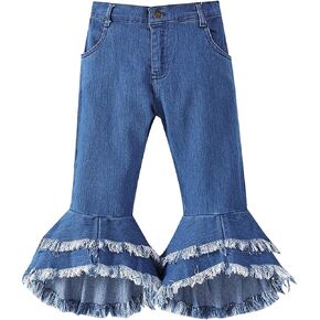 Toddler Baby Skinny Denim Bell Bottom Slim Raw Hem Stretch Flared Elastic High Waist Thin Versatile Jeans for Kids 4 5