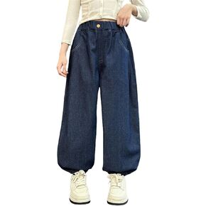 Jogger Pants for Girls High Elastic Waist Pants Baggy Loose Washed Denim Jeans with Pockets Y2k