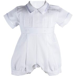 Archie White Linen Romper – Baby Boy One-Piece Outfit with Short Sleeves and Button Front for Special Events