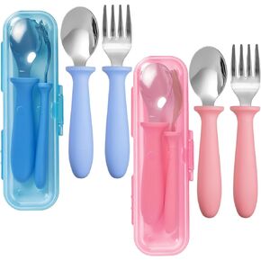 Kids Stainless Steel Utensils,Toddler Utensils,Toddler Forks and Spoons with Storage Box,Dishwasher Safe for School Lunch, Travel & Outdoors