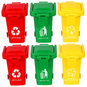 6Pcs Garbage Bins Trash Cans for Learning Fun Recycle Bin with Wheels for Preschoolers