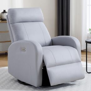 Swivel Rocker Recliner Chair, Manual Leather Recliner, Glider Rocking Recliner Chair 360°Swivel Nursery Reclining Chair with Adjustable Headrest/Highback for Living Room, Brown