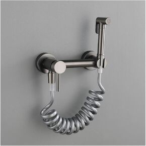 Bidet Sprayer Gun Gray Handheld for Toilet, Brass Baby Cloth Diaper Hot and Cold Water, with Hose Feminine Wash