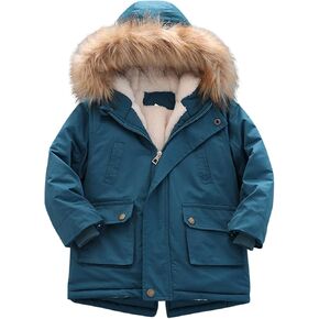 Kids Winter Hooded Puffy Jacket Lined Infant Boy Girl Thick Collar Toddler Outerwear Down Coats