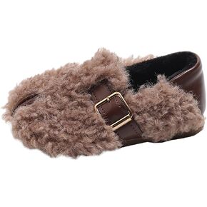 Winter Faux F𝘂r Fleece Cozy 𝐅lats for Girls 𝗟ining Warm Fuzzy Soft Anti-Slip Indoor/Outdoor Shoes with Buckle