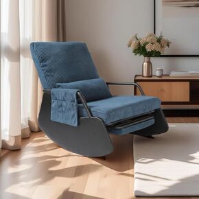 Rocking Chair for Nursery, Low Height Modern Upholstered Plush Seating Glider Recliner Chair with High Backrest and Side Pocket, Accent Armchair with Cushions for Living Room/Reading (Beige)