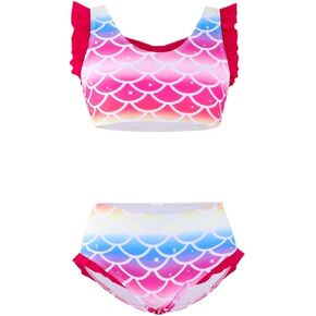 ESHOWEE Girls Two Piece Swimsuit Ruffled Mermaid Bikini Set Little Kids Bathing Suit Beach Swimwear Pool Party 2-12 Years