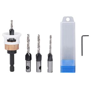 Hex Shank Countersink Drill Bit Set, 4 Flute Aluminium Alloy Countersink Drill Bits with Adjustable Bit Depth Stop for Woodworking