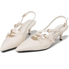 Slingback Kitten Heels for Women Pointed Toe Low Stiletto Heels with Buckled Straps Slip-On Pumps Party Dress Working