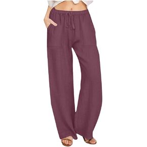 LRMQS Beach Pants for Women Trendy 2025 Lounge Loose Drawstring Elastic Waist Pant Trousers Casual Summer Slacks Clothes