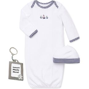 Little Me Boys Gown Hat and Keychain Newborn Layette Navy Sailboat 0-3 Months