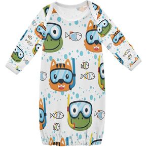 Plaaee Cat and Frog Fish Baby Boy Girls Sleeper Gown Newborn Nightgowns Home Outfits 3M