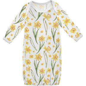 Baby Cotton Sleeper Gown Yellow Daffodils Nightgown Infant Nightdress for Girls Boys 0-12 Months