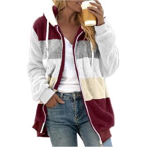 LCMTWX Womens 2023 Winter Fuzzy Fleece Jacket Artificial Wool Zipper Drawstring Solid Oversized Fuzzy Fleece Fluffy De Para