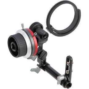 Mini Follow Focus with A B Stops and 15mm Rod Clamp, Gear Ring Belt, Fits Different Diameter Lenses Up to 114mm, for DLSRs and Mirrorless Cameras