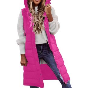 Long Puffer Vest Women Vest With Hood Sleeveless Warm Down Coat With Pockets Quilted Vest Down Plus Size Winter Long