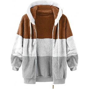 Winter Coats for Women, Women's Fashion Plush Printing And Dyeing Zipper Long Sleeve Solid Color Warm Outwear