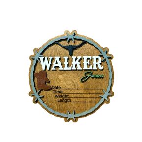 baby announcement decor for newborn western style rustic farmhouse round name sign with birth stats keepsakes sign for hospital 12 inch circular sign