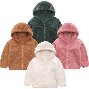 Kids Winter Warm Plush Coat Trendy Solid Fuzzy Jackets Zip Up Hoodie Boy Girls' Clothing Fleece Hooded Toddler Swim Vest