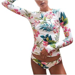 iLH Women's Long Sleeve Tankini Floral Printed Swimming Suit Two Piece Low Rise Bathing Suits