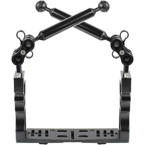 Aluminum Alloy Video Light Stabilizer Tray Diving Arm Holder with 2X 2-Hole Butterfly Clamps for Underwater Camera