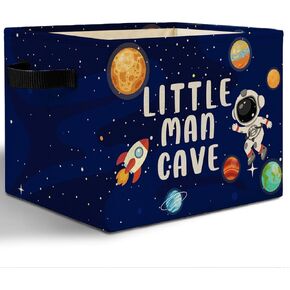 Little Man Cave Space Storage Bins for Boys, Space Galaxy Planets Rocket Astronaut Collapsible Storage Basket Organizer for Kids Room Nursery Clothes Toys Books, Toybox for Boys