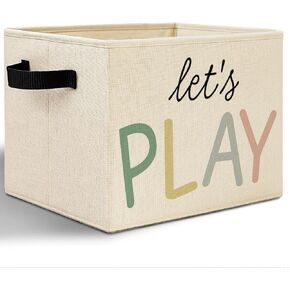 Kids Playroom Storage Bins, Let's Play Collapsible Storage Basket Organizer for Playroom Kids Room Bedroom Nursery Clothes Toys Books, Toybox for Girls Boys