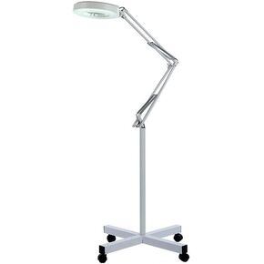 2X Magnifier Floor Standing Lamp with 360° Adjustable Arm, Stable Base, LED Light for Beauty, Salon, Tattoo, Nail, and Reading