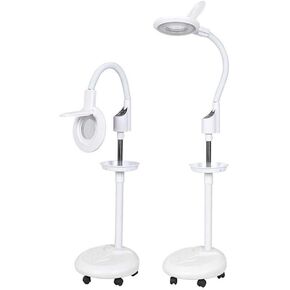 Floor Standing Magnifier Lamp, 16X Acrylic Lens with Daylight, Height Adjustable for Reading, Beauty, Tattoo, Salon, Crafts