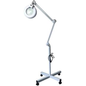 5X Magnifying Glass Floor Lamp with Rolling Base, Adjustable Gooseneck, Swivel Arm, and LED Light for Professional Tasks & Hobbies