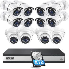 Zosi 16Ch 4K Poe Camera Camera Camera مع كاميرات IP NVR و 12x 5MP 5MP ، 4TB HDD لتسجيل 24/7 ، رؤية ليلية 120 قدم ، الكشف عن الحركة ، الوصول عن بُعد ، مقاومة للطقس.