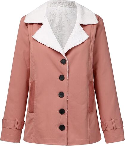 QWENTMTNTY Winter Coats for Women Fleece Lined Plus Size Sherpa Jacket Fashion Lapel Thicken Coat Thermal Outerwear Pockets in Kuwait