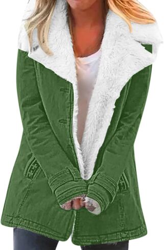 QWENTMTNTY Winter Coats for Women Fleece Lined Plus Size Sherpa Jacket Fashion Lapel Thicken Coat Thermal Outerwear Pockets in Kuwait