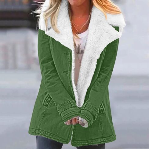 QWENTMTNTY Winter Coats for Women Fleece Lined Plus Size Sherpa Jacket Fashion Lapel Thicken Coat Thermal Outerwear Pockets in Kuwait