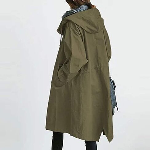 QWENTMTNTY Plus Size Trench Coats for Women Winter Trendy Long Trenchcoat with Hood Casual Oversized Single Breased Pea Coats in Kuwait