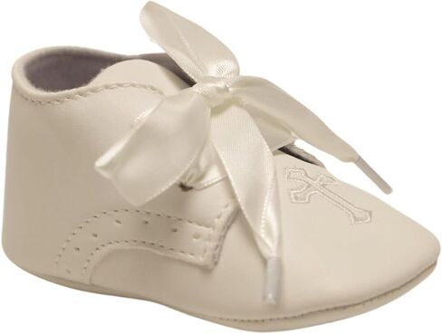 Unisex Baby Christening Shoes with Cross Embroidery and Ribbon Laces - Ideal for Baptism and Special Occasions in Kuwait