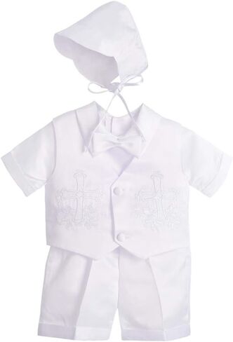 Lito Angels Baby Boys Christening Clothing Baptism Outfits with Bonnet Short Long Sleeve White Suit in Kuwait