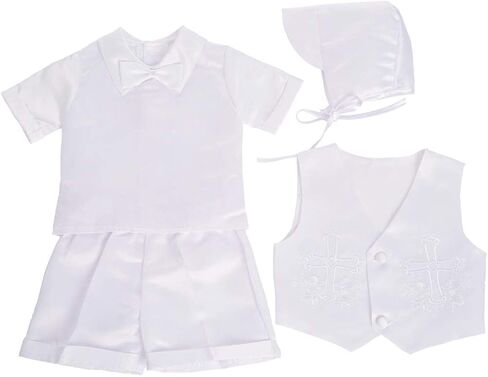 Lito Angels Baby Boys Christening Clothing Baptism Outfits with Bonnet Short Long Sleeve White Suit in Kuwait