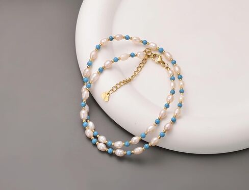 Aleasha الأخضر قلادة لؤلؤ المياه العذبة ستراند عقد ذهب 16 "داينتي كريستال قلادة اللؤلؤ الصغيرة للنساء هدايا مجوهرات in Kuwait