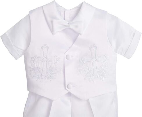 Lito Angels Baby Boys Christening Clothing Baptism Outfits with Bonnet Short Long Sleeve White Suit in Kuwait