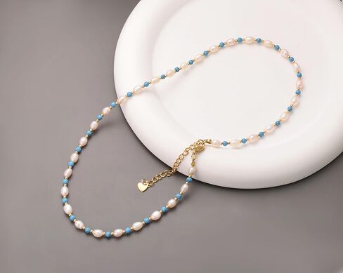 Aleasha الأخضر قلادة لؤلؤ المياه العذبة ستراند عقد ذهب 16 "داينتي كريستال قلادة اللؤلؤ الصغيرة للنساء هدايا مجوهرات in Kuwait