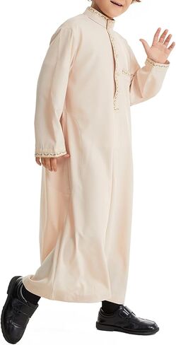 الأطفال العربيين من أجل الأولاد المسلمين ثوب الأكمام الطويلة Kaftan المطرزة 𝐑 Obe الإسلامي الصلاة لباس الزي رمضان in Kuwait